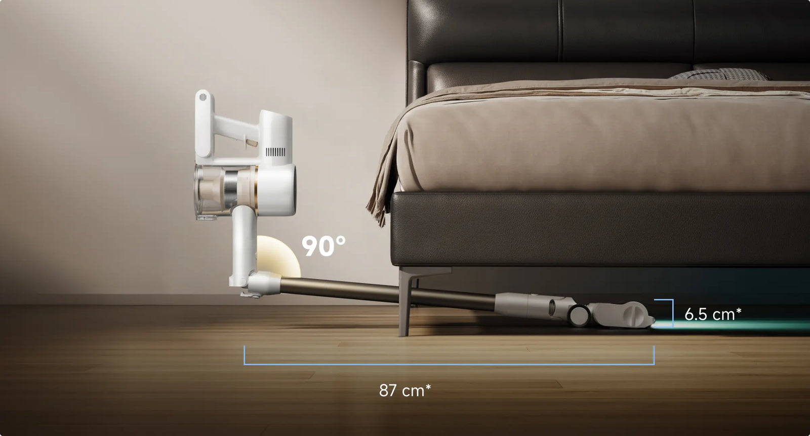 90° foldbar forlengelsesstang: 
 Når lett under møbler